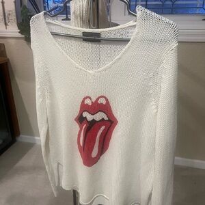 Wooden Ships White Long Sleeve Top with Red Graphic